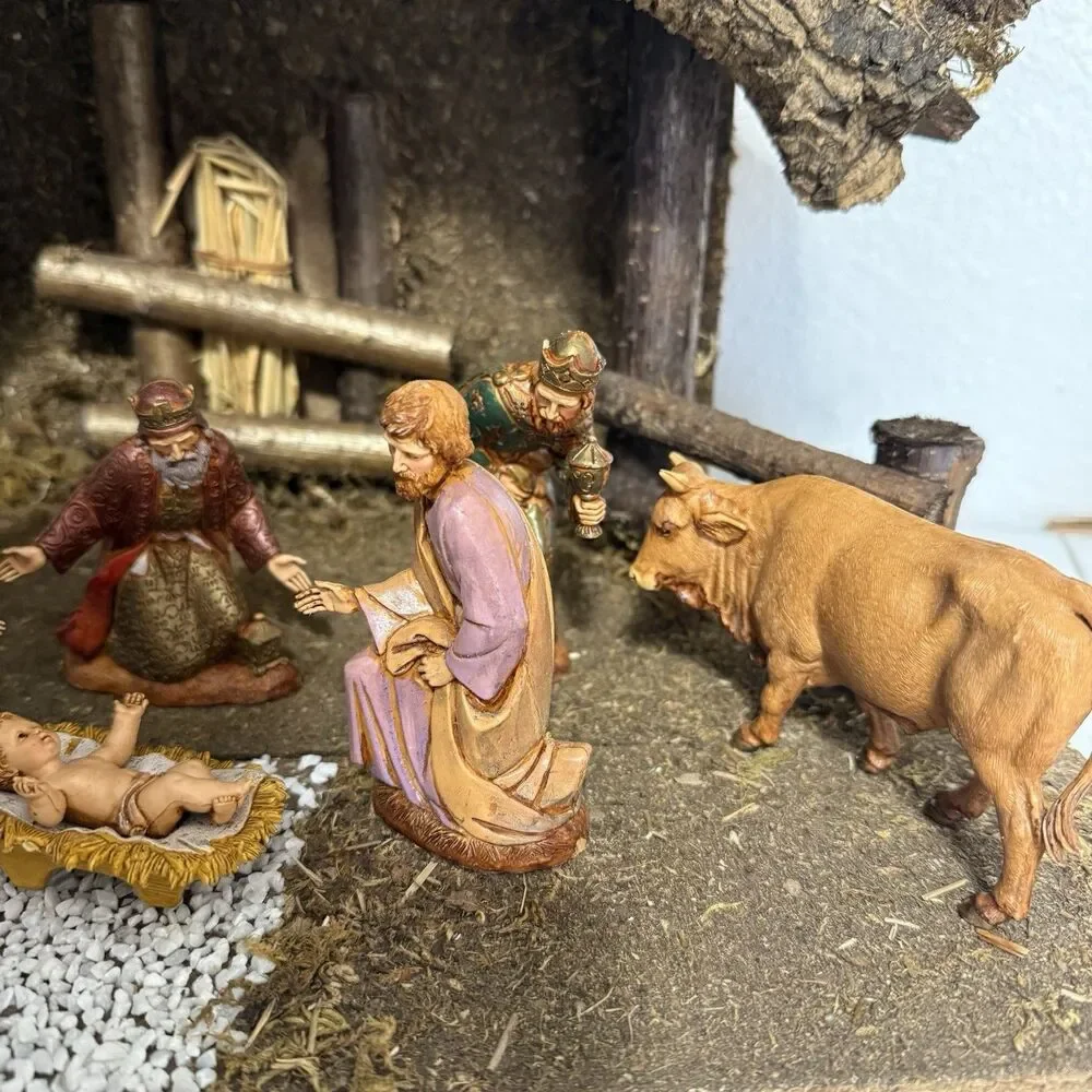 Vtg Sears Nativity Wood Stable Manger 9 Figures Italy Set Complete #97682 W/Box